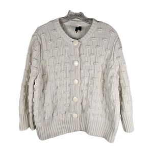 Vintage JONES WEAR Cardigan Sweater XL Cream Ivory Chunky Textured Knit Buttons